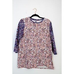 Lands' End S 6/8 paisley floral longsleeve tunic top Cotton
